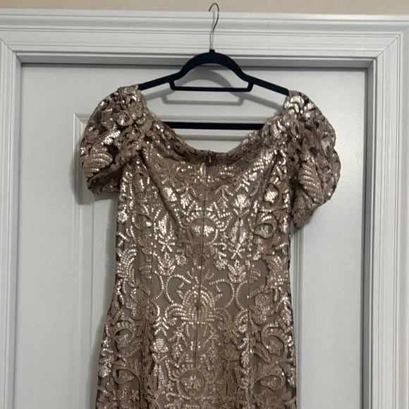 Tadashi Shoji Gold Lace Wedding Dress - Picture 10 of 16